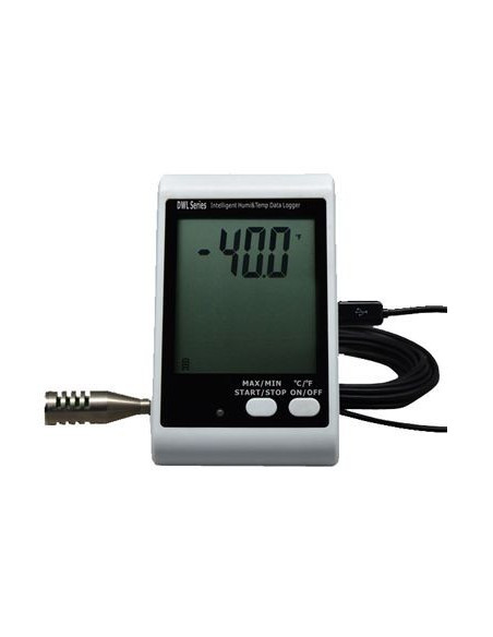 AO-DWL-20E Gravador de Dados de Umidade e Temperatura USB com Grande Sonda Externa de LCD e Luz e Alerta Sonoro
