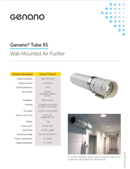 GenanoTubeXS Purificador de Aire en Pared