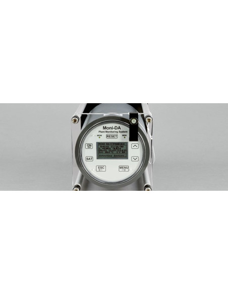 Sistema de adquisición de datos MONI-DA: cara frontal con pantalla e interruptores magnéticos