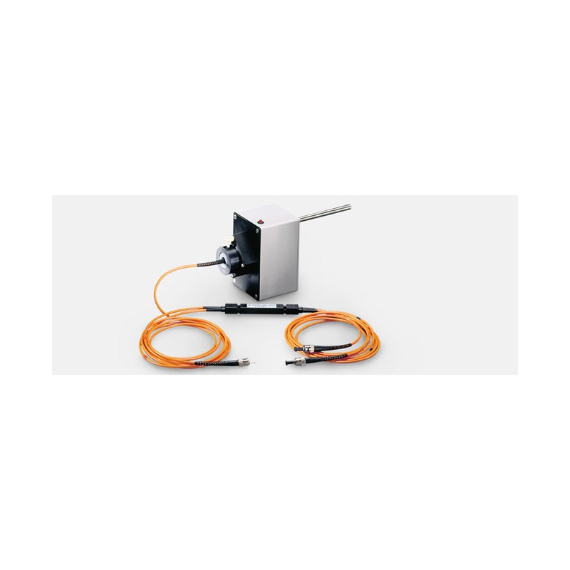 Fiber optic coupler consisting of a central beam splitter  and four multi-mode optical fibers with ST connectors.