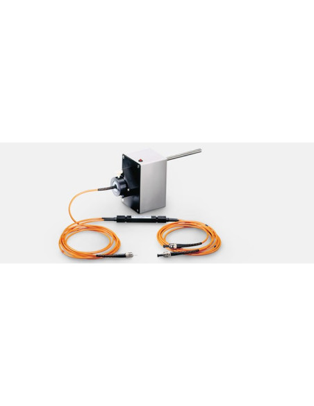 Fiber optic coupler consisting of a central beam splitter  and four multi-mode optical fibers with ST connectors.