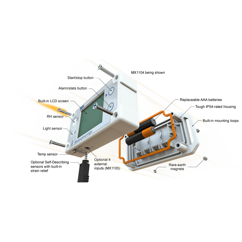 MX1104 Registrador de datos HOBO Analógico para Temp / HR / Luz