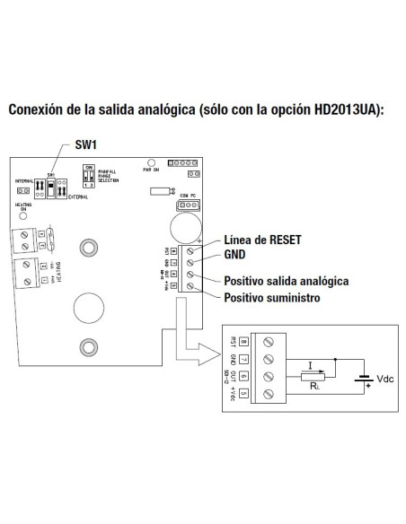 HD 2013UA Opção de saída de contato e saída analógica para pluviômetro HD 2013
