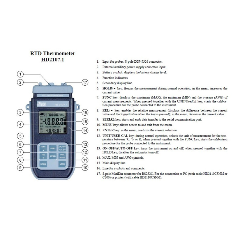 HD2107.1 Portable Thermometer Pt100 (-200ºC to +650ºC) without Data Logger
