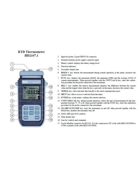 HD2107.1 Termómetro Portátil Pt100 (-200ºC a +650ºC) sem Data Logger