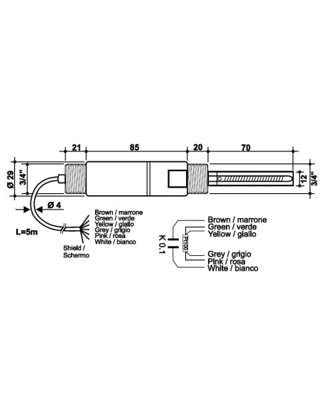 SPTKI12 Sonda combinada de Condutividade Industrial e Temperatura Pt100 de 4 fios