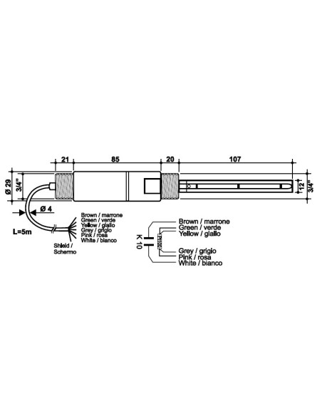 SPTKI13 Sonda de Condutividade Industrial e Temperatura Combinada em Rytron com 2 eletrodos de pt