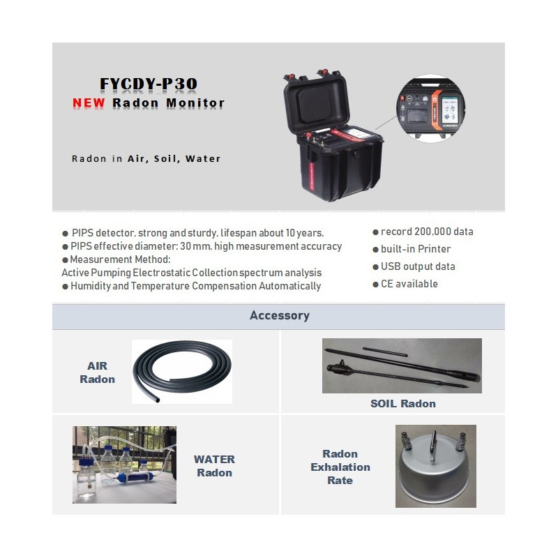 Portable Radon Monitor FYCDY-P30 (with accessory for Air and Soil)