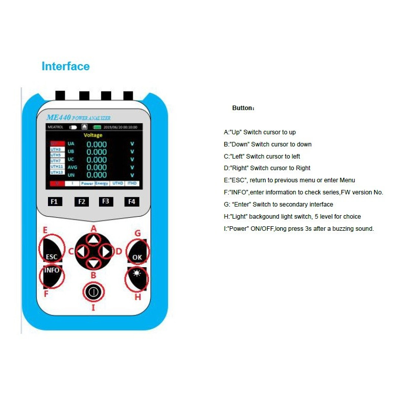 Analisador de potência multifuncional portátil AO-ME440