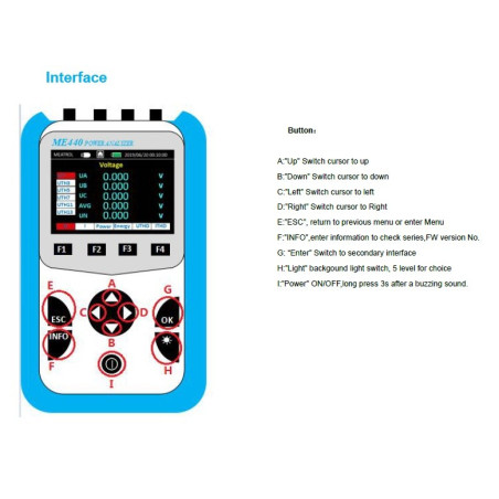 AO-ME440 Analizador de potencia multifunción portátil