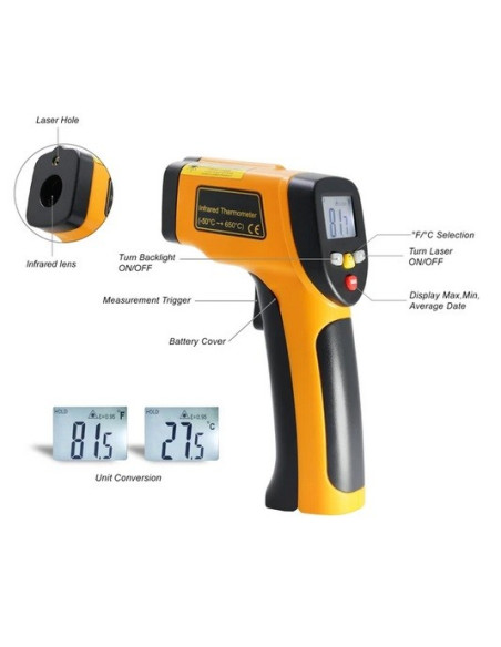 Termômetro infravermelho compacto (±2% ou ±2°C/±4°F) AO-HT-816