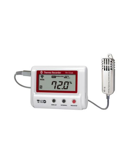 TR-72wb-S Gravador de alta precisão de temperatura e umidade com LAN sem fio, Bluetooth e conexão USB