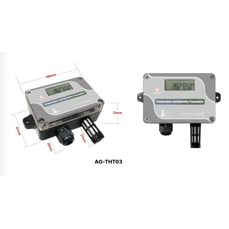 Transmisor RS485 de temperatura y humedad relativa con pantalla LCD, AO-THT03