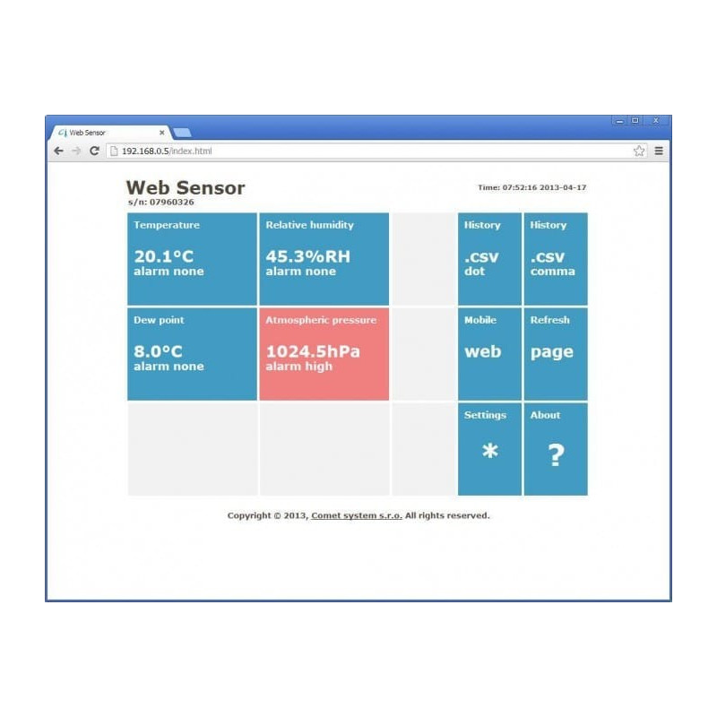 T7510 Web Sensor - barômetro higrômetro termômetro remoto com interface Ethernet