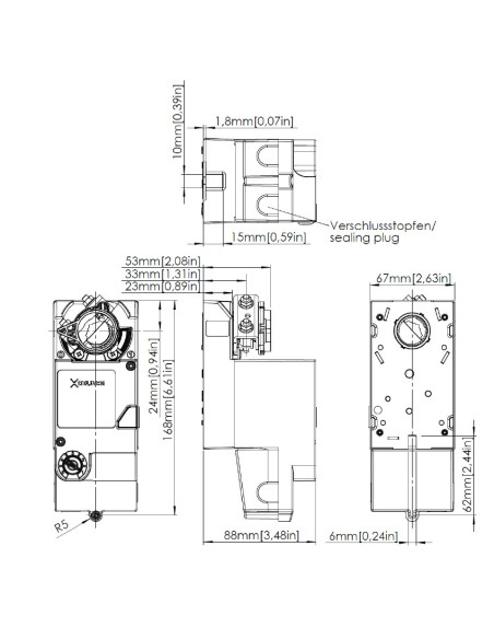 Atuador rotativo com posição à prova de falhas, 328QS-024-15B