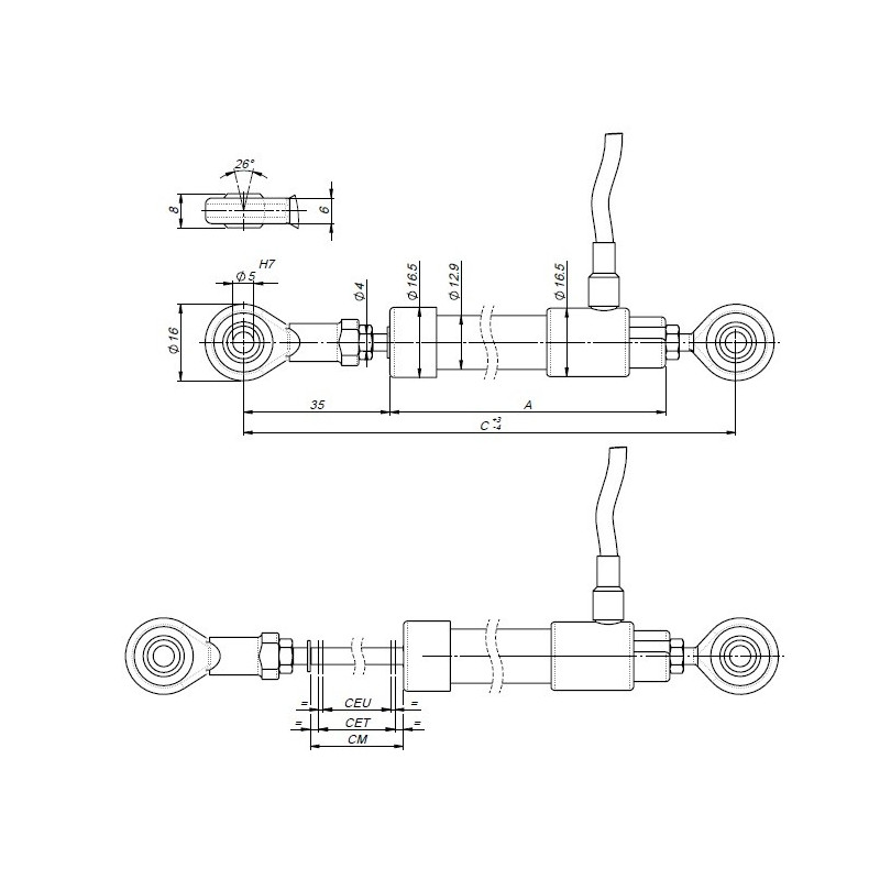 PZ12-A-025 Transdutor de deslocamento retilíneo
