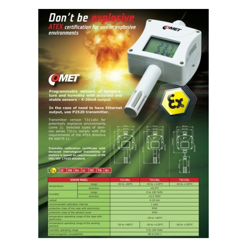 T3110Ex Intrinsically safe humidity and temperature transmitter with 4-20mA output