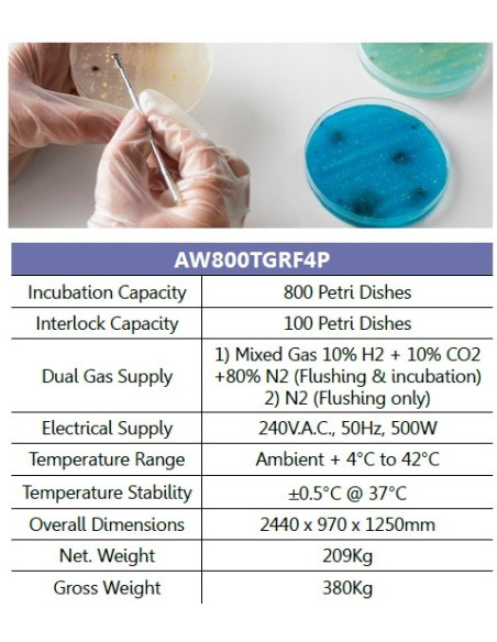 Munro AW800TGRF4P Cámara Anaeróbica/Estación de Trabajo: 4 guantes, para 800 placas Petri
