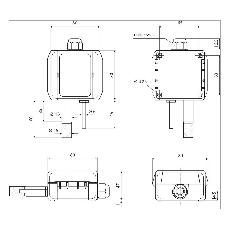 Fuehler FS3110 Humidity transmitter on-wall, continuous heated sensor, active output (0-10 V or 4-20 mA)