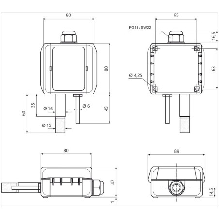Fuehler FS3110 Humidity transmitter on-wall, continuous heated sensor, active output (0-10 V or 4-20 mA)