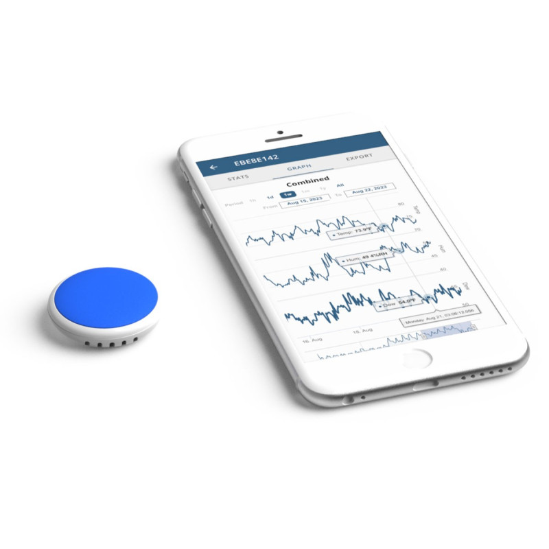 Tempo Disc Maxi™, Baliza y registrador de datos con sensor inalámbrico de Temp., Humedad y Punto de Rocío