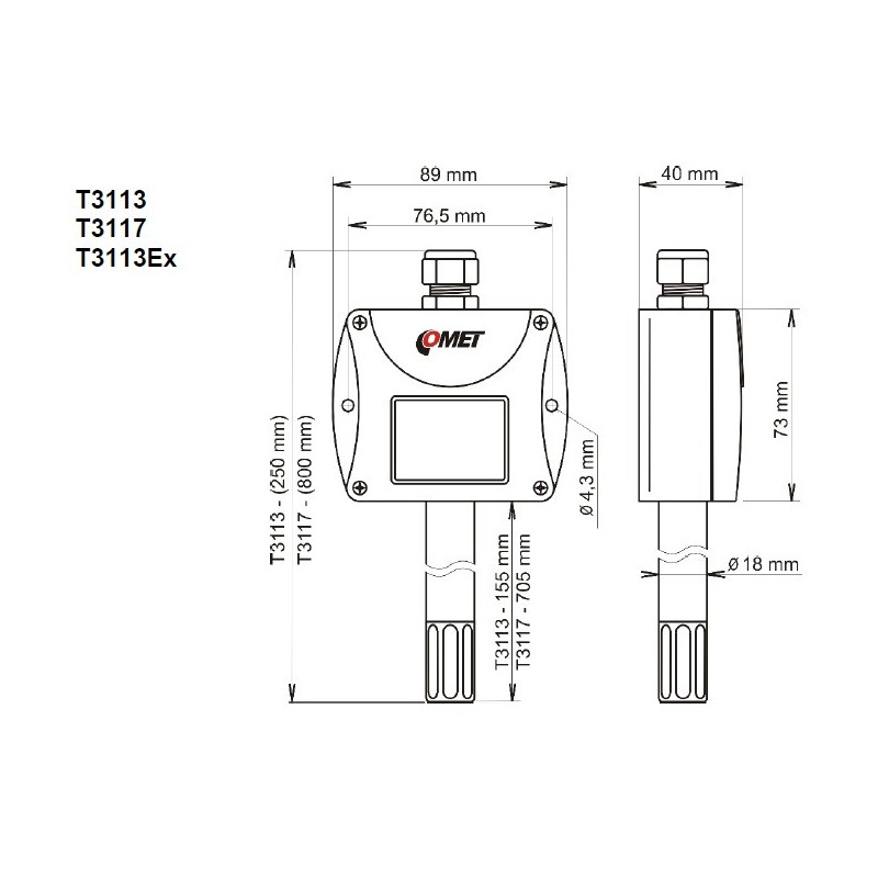 T3117 Temperature and Humidity Duct Probe with 4-20mA output