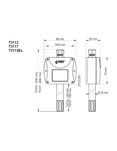 T3117 Temperature and Humidity Duct Probe with 4-20mA output