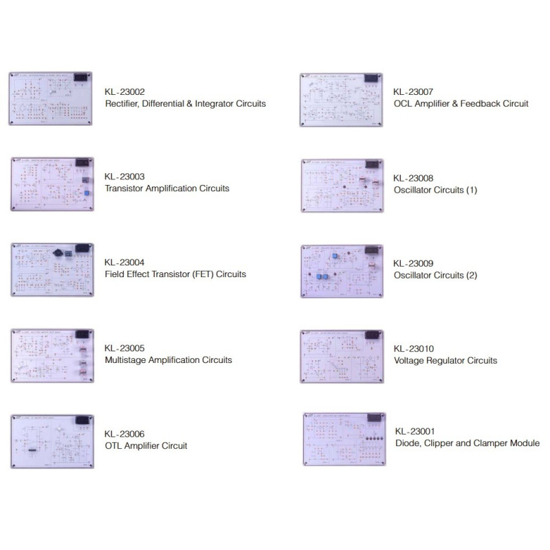 Some of the 17 Electronic Circuits Lab experiment Modules