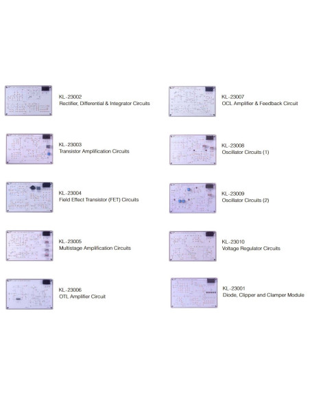 Some of the 17 Electronic Circuits Lab experiment Modules