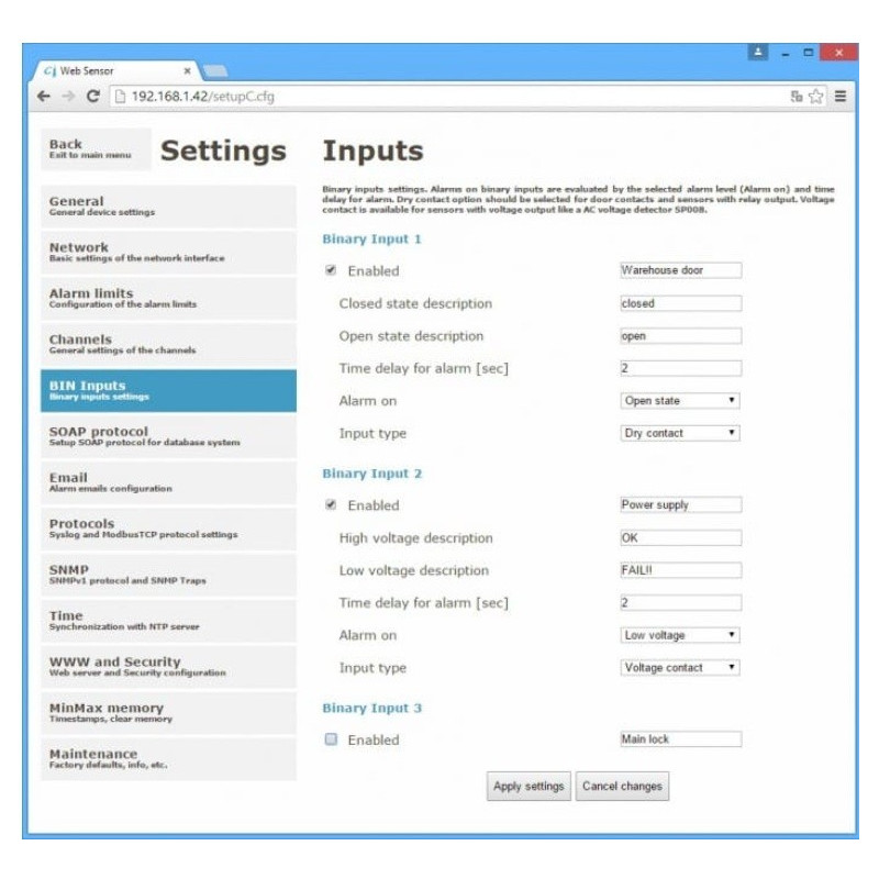 P8652 Sensor web con PoE: dos canales con entradas binarias