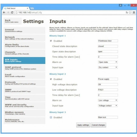 P8652 Sensor web con PoE: dos canales con entradas binarias