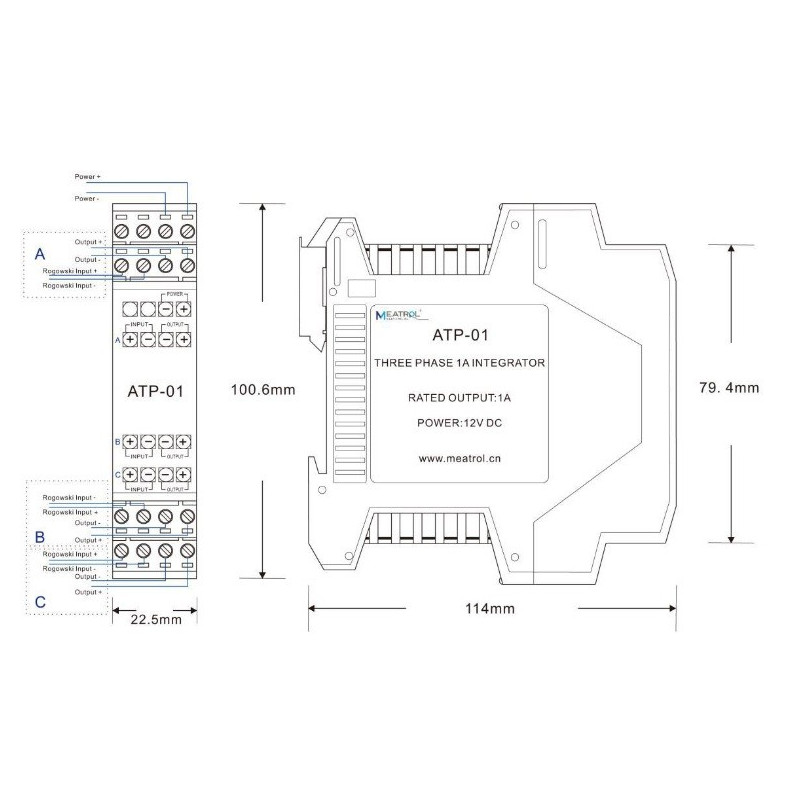 ATP-01 Integrador de saída trifásica DIN-RAIL de 1Amp