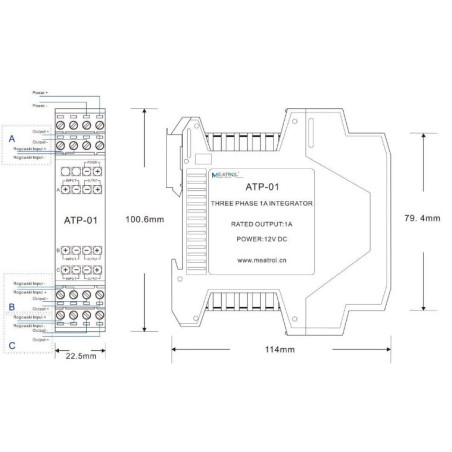 ATP-01 Integrador de saída trifásica DIN-RAIL de 1Amp