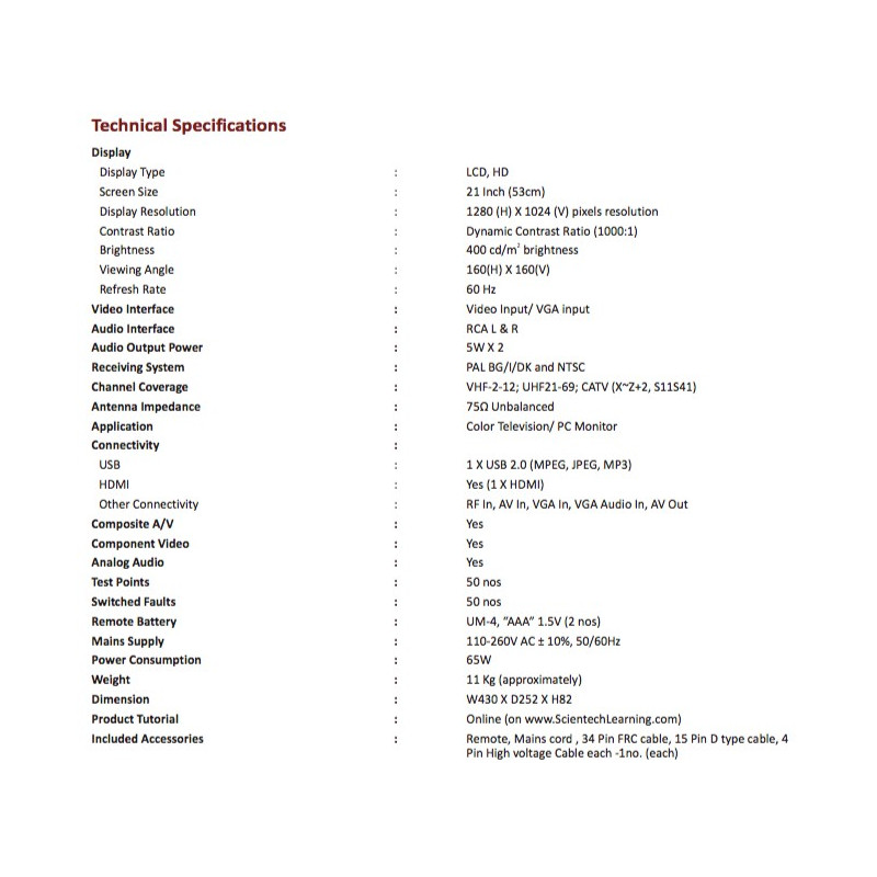 Scientech2651B Laboratório de Compreensão da Televisão LCD