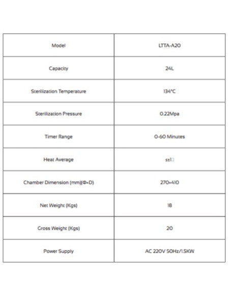 LTTA-A20 Autoclave de Mesa para Laboratorio (24 L/ 134 °C)