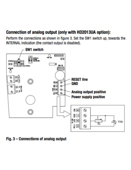 HD 2013UA Opção de saída de contato e saída analógica para pluviômetro HD 2013