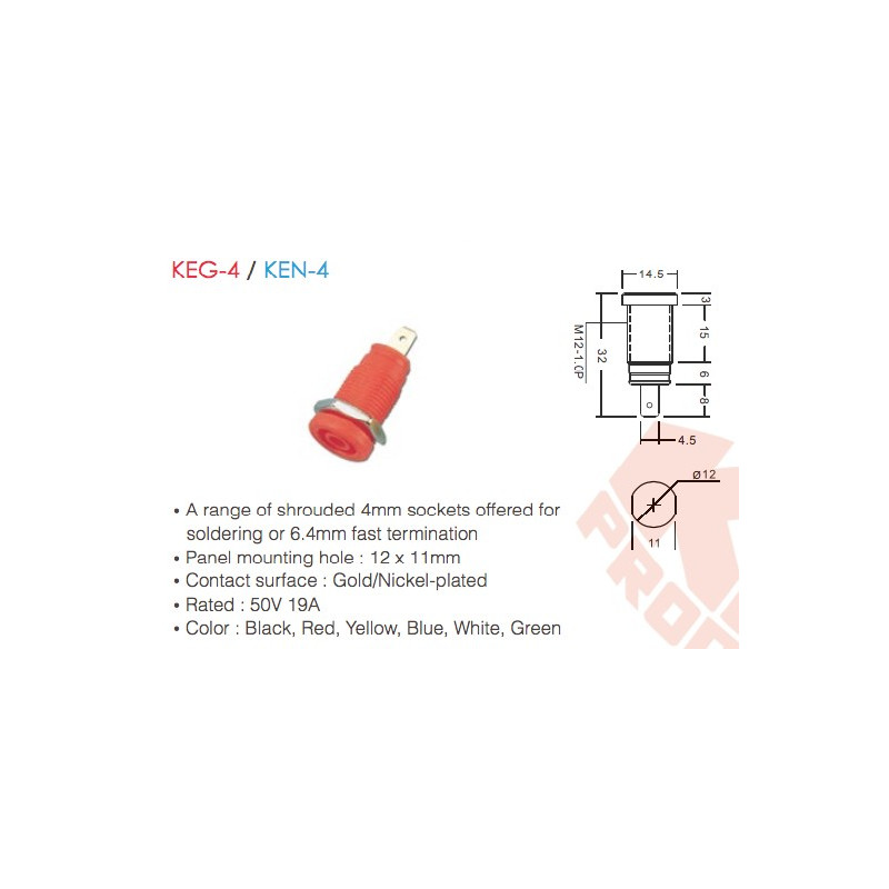 KEG-4 / KEN-4 (Enchufe de 4 mm Amovibles para Soldar o de Terminación Rápida de 6,4 mm)