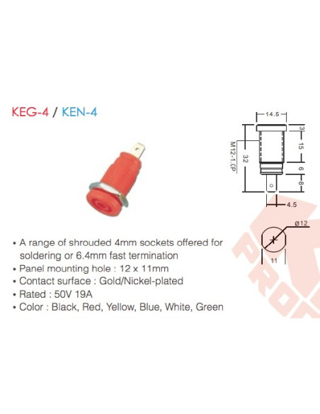 KEG-4 / KEN-4 (Enchufe de 4 mm Amovibles para Soldar o de Terminación Rápida de 6,4 mm)