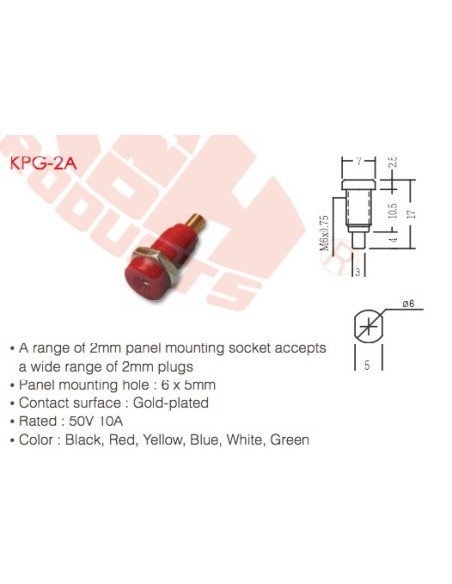 KPG-2A (Enchufe de 2 mm con Agujero de Montaje de 6 x 5 mm)