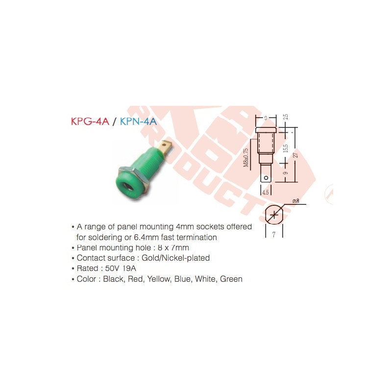 KPG-4A / KPN-4A (4 mm Plug for Welding or 6.4 mm Quick Termination with 8 x 7mm Mounting Hole)